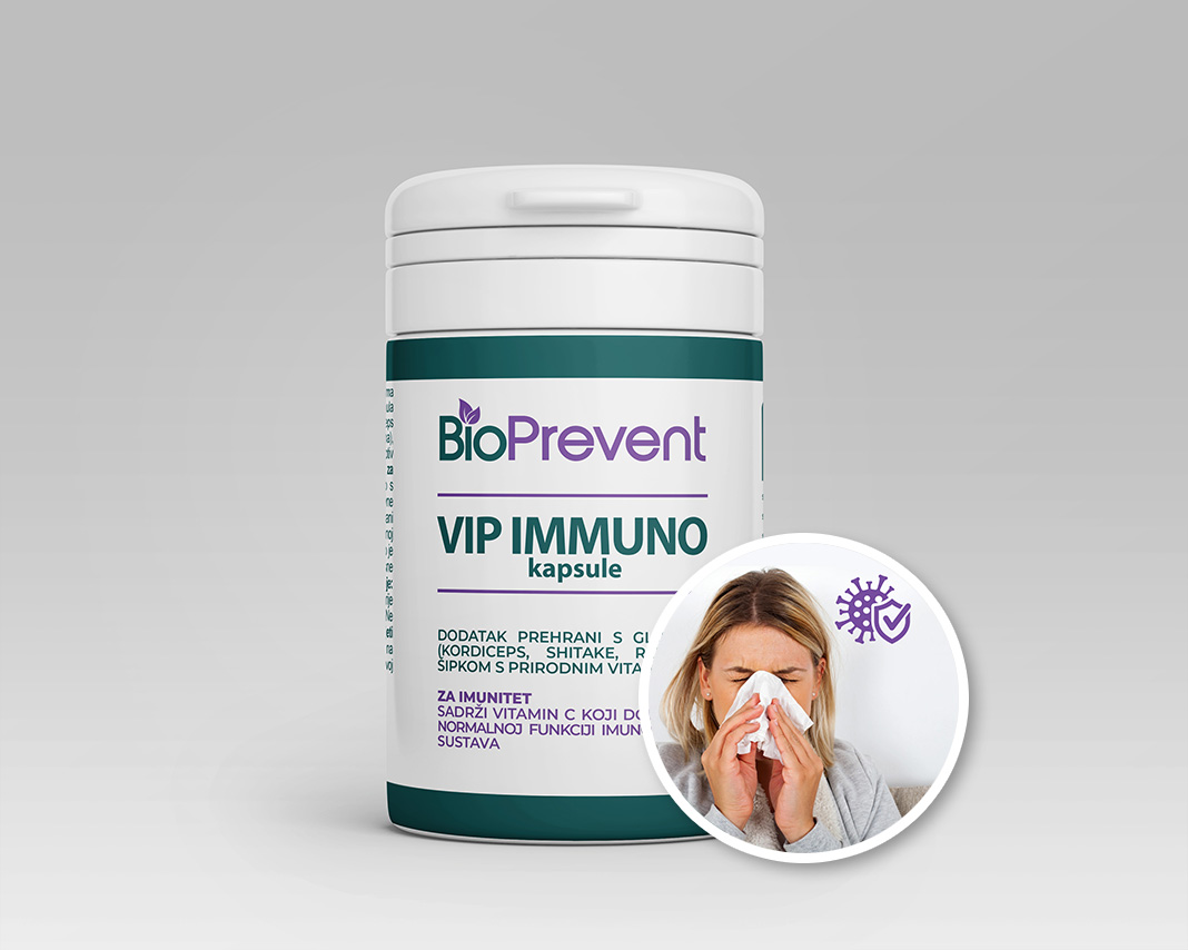 VIP IMMUNO - Dodatak prehrani s gljivama (kordiceps, shiitake, reishi) i šipkom s prirodnim vitaminom C