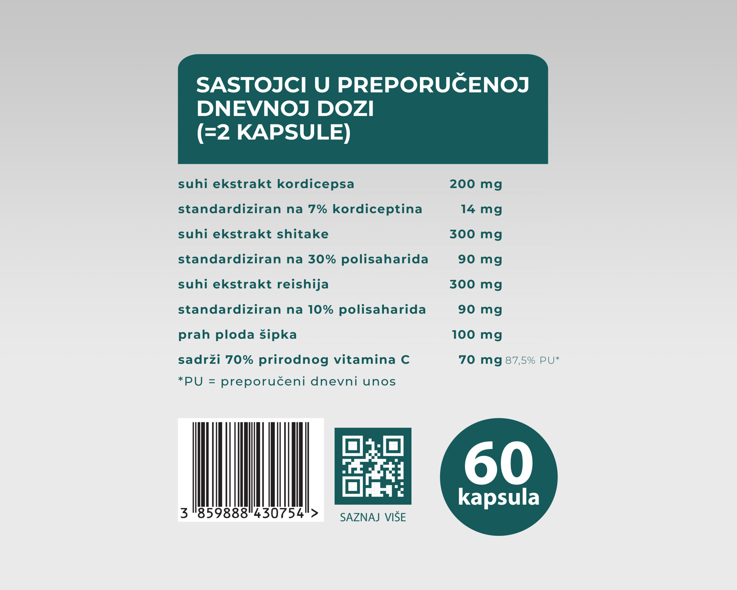 VIP IMMUNO - Dodatak prehrani s gljivama (kordiceps, shiitake, reishi) i šipkom s prirodnim vitaminom C - Slika 3